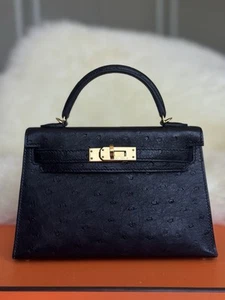 Hermes Kelly 20 (mini) in Ostrich Noir with GHW - Picture 1 of 8