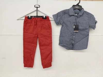 Conjunto de 2 peças de calça camisa masculina Ben Sherman azul vermelho tamanho 4 básica com botões - Imagem 1 de 4
