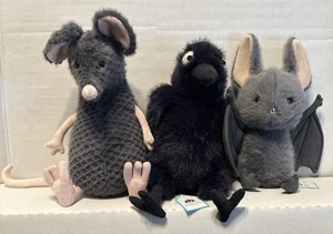 Jellycat Halloween Set: Hokuspokus Krähe + Broox Fledermaus + Lachlan traurige Ratte authentisch Neu mit Etikett - Bild 1 von 7