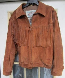 Vintage Pioneer Wear Cowhide Leather Suede Western Fringe Jacket Sz 44 Brown - Picture 1 of 5