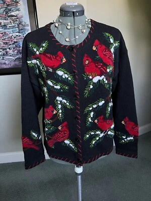 Cardigã suéter inverno pássaro cardinal Natal opções M #1 - Imagem 1 de 4