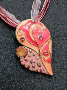 Halskette Modekette Bänderkette rosaton XXL Herz Anhänger Modeschmuck  - Bild 1 von 4