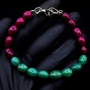 Pink Ruby & Green Emerald 87.00 Cts Beaded Best Womens Bracelet VK 49 E656 - Picture 1 of 3