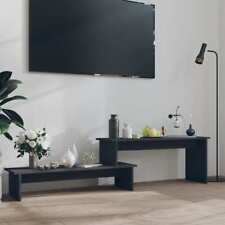 Home Set TV Cabinet Concrete Grey 180x30x43 cm Chipboard Entertainment Black UK
