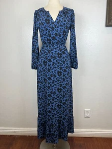 NWT GILLI Stitch Fix Ari Smocked Waist Floral Print Maxi Dress Blue Black Size M - Picture 1 of 6