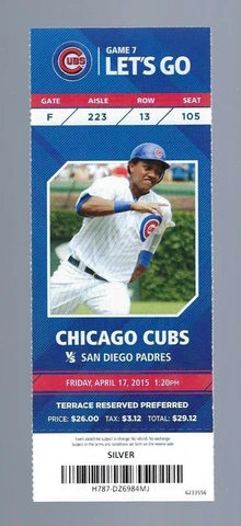 KRIS BRYANT MLB DEBUT - 2015 PADRES @ CUBS BASEBALL FULL UNUSED TICKET - APR 17 Cover