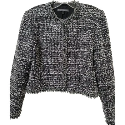 Blazer Saks Fifth Avenue para mujer talla 10 negro gris tweed ribete deshilachado carrera nuevo Foto 1 de 4
