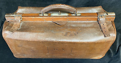 Antique Gents Large Leather Gladstone Bag Medical Military • 195£