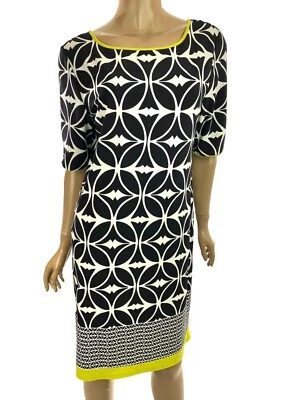 Tiana B. Sheath Dress Black & White w/Yellow Trim Short Sleeve Size 8 Poly Blend - Image 1 of 4