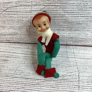 Vintage Knee Hugger Green/Red Christmas Elf Pixie Ornament Shelf Sitter Japan - Picture 1 of 13