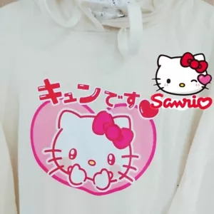M Hello kitty Kawaii Japanese hooded sweatshirt White New Womens teen girl - Picture 1 of 7