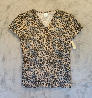 B Scrubs Medical Nursing Scrub Top Womens Tag Size S Brown Pullover Short Sleeve - Image 1 of 4