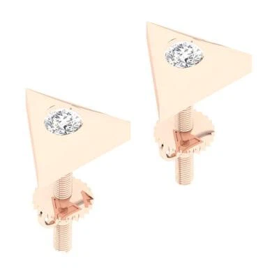 Модные серьги-гвоздики I1 G с безелем из чистого розового золота 14 карат с натуральным бриллиантом 0,15 карата - Изображение 1 из 4