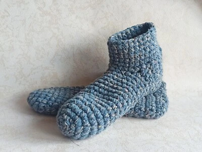 Unisex соtton/lana crochet zapatillas/calcetines azul talla 8-9 EE. UU., zapatos de casa suaves Foto 1 de 4