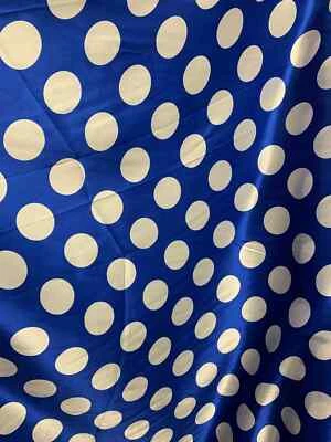 3 Yards - White on Blue Polka Dots - Faux Silk Charmeuse Satin Fabric - Image 1 of 2