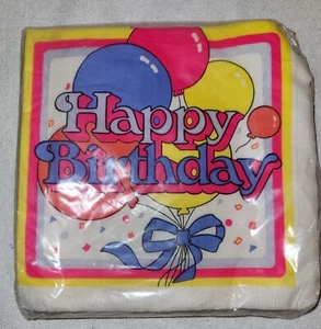 1987 Vintage 2 Ply Happy Birthday Balloon Napkins & 16 retro Unicorn Invitation - Picture 1 of 6