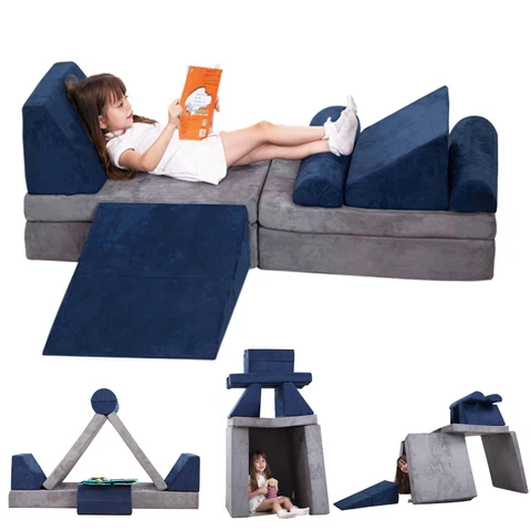 9PCS Play Couch Sofa for Kids Convertible Creative Toddler Imaginative Furniture Cover