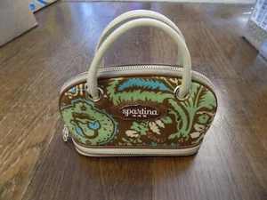 Spartina Cosmetic Zip Bottom Mirror Bag Daufuskie Island Brown Green Blue EUC - Picture 1 of 9