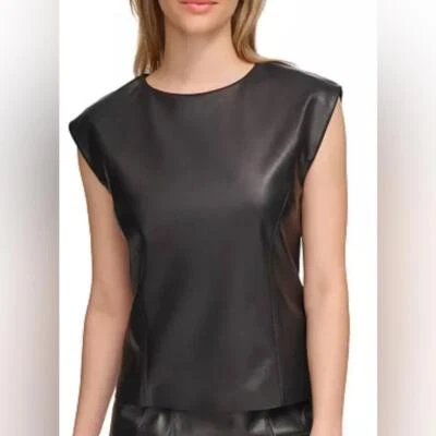 Cap sleeve faux leather top by Calvin klein NWT size 2 (see note) - Image 1 of 4