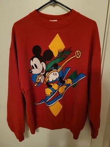 Vintage 90er ROT Mickey Mouse Skifahren Rundhalsausschnitt Sweatshirt rot XL MICKEY & CO DISNEY - Bild 1 von 8