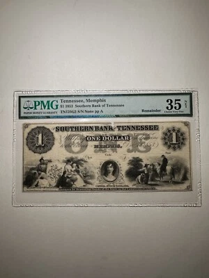 Southern Bank Of Tennessee Memphis $1 1853 Remainder Choice Very Fine 35 NET - Image 1 of 2
