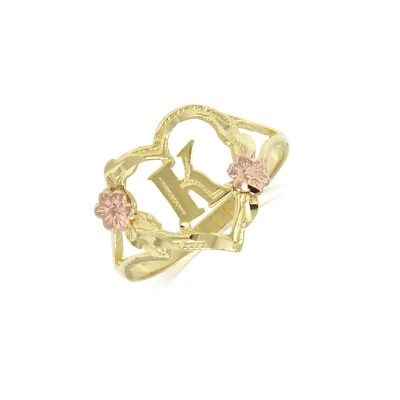 14K Solid Yellow Rose Gold Heart Initial Letter Ring -A-Z Any Alphabet Love Band - Image 1 of 2