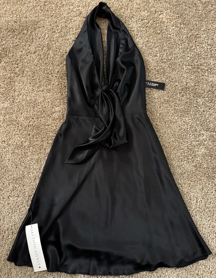 A.B.S вечер Allen Schwartz женщин черный атласный низкий вырез с бретелью через шею платье Sz 8 - новый - Изображение 1 из 4