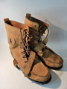 Polo schwarz Leder Ranger Stiefel Ralph Lauren Schnallen Riemen Herren 9.5D - Bild 1 von 17