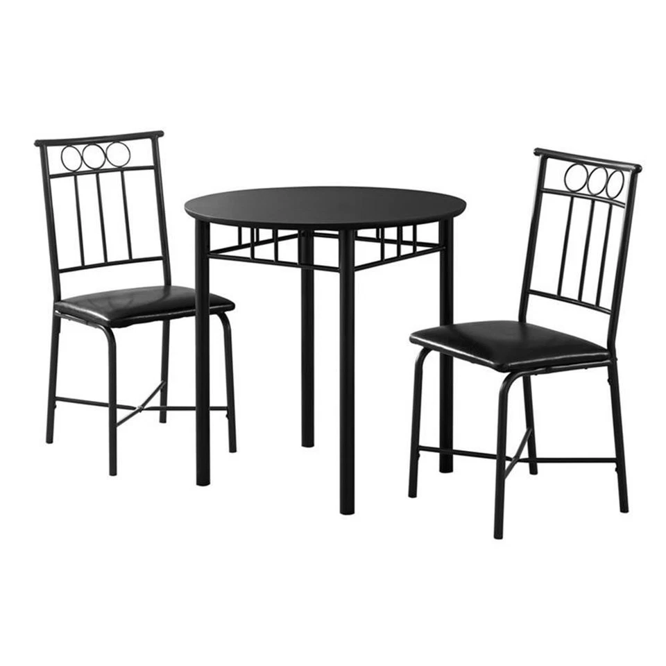 Conjunto de mesa de jantar 3 peças pequeno 30" redondo cozinha metal laminado preto - Imagem 1 de 3