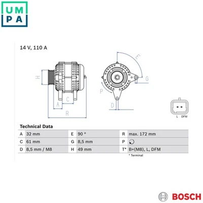 ALTERNATOR 0 986 080 330 FOR RENAULT SCENIC/II/GRAND MEGANE/Van/-Cabriolet 2.0L - Image 1 of 4