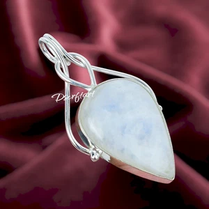 Moonstone Wire wrapped Pendant, 925 Sterling Silver Handmade Necklace Pendant - Picture 1 of 8