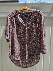 Maurice's Brown And White Polka Dot Sheer 3/4" OR Long Sleeve Tunic Womens Small - Picture 1 of 19