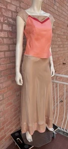 Conjunto Top Falda Seda Alberta Ferretti Vintage Años 90 Lujo Melocotón Beige Talla IT 42 S🍑 - Imagen 1 de 24