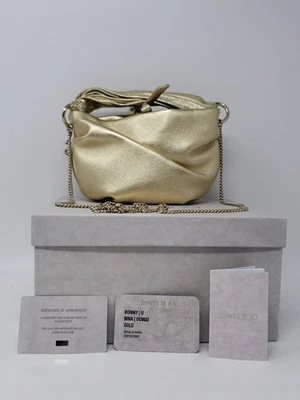 Bolso de cuero metálico JIMMY CHOO Bonny en napa metálica dorada con cadena pequeña con certificado de autenticidad Foto 1 de 4