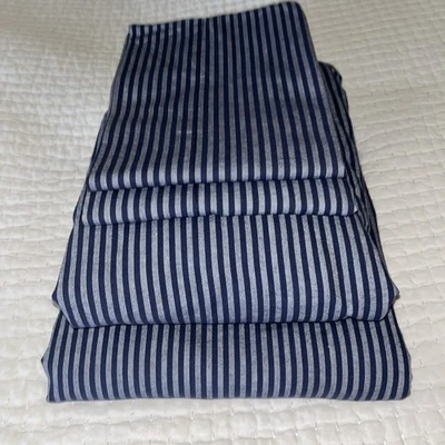 Juego de sábanas orgánicas Pottery Barn Teen Boxter a rayas tamaño COMPLETO-azul y gris 4 piezas Foto 1 de 4