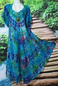 BOHO PEASANT EMBROIDERED BLUE MIX S/S DRESS FITS 14- 20 REGULAR 100-124 CMS - Picture 1 of 5