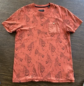 Camiseta TED BAKER Para Hombre Talla 2 (Pequeña EE. UU.) Naranja/Óxido Estampado Tigre Camiseta Algodón - Imagen 1 de 9