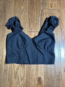 Abercrombie & Fitch Crop Top Womens MEDIUM Black Smocked Milkmaid Ruffle Black - Picture 1 of 7