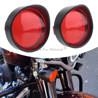 Pair Turn Signal Light Red Lens Trim Visor Cover For Harley Davidson Sportster - Image 1 of 4