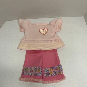 Vintage Cabbage Patch Doll Outfit Pink Pants Top With Fuzzy Trim Heart Patch - Picture 1 of 11