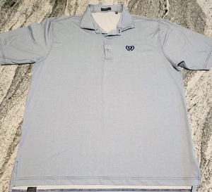 TURTLESON GOLF POLO MENS XL BLUE WHITE GEOMETRIC PRINT K CLUB EMBROIDED EMBLEM - Picture 1 of 10