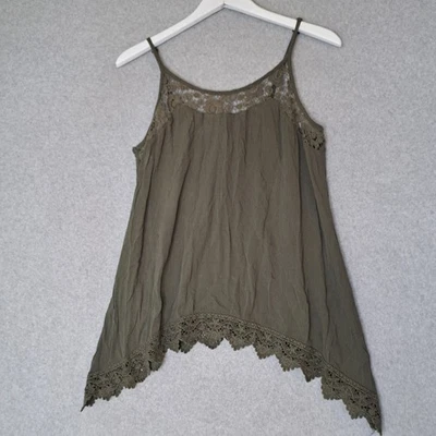 Mossimo Womens Large Green Crochet Lacey Trim Shark Bite Hem Camisole Festival  - Image 1 of 4