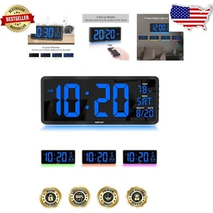 Stylish Blue Digital Wall Clock with Remote, Nightlight & Adjustable Brightness - Picture 1 of 9