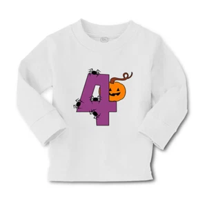 Kids Long Sleeve T Shirt Halloween Number 4 Pumpkin Spider Girls & Boys Clothes - Picture 1 of 12