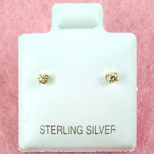 Plata de ley - Pendientes redondos de topacio amarillo simulado circonita cúbica de 2 mm (SE372) Foto 1 de 1
