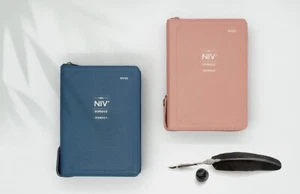NIV Korean-English Study Bible | Zipper | Navy PU | Small Size - Foto 1 di 8