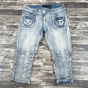 Playboy Capri Womens 28 Juniors sz 9/10 Ruched Stretch Denim Crop Lowrise Jeans - Picture 1 of 8