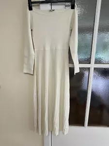 L Silk Blended Long Dress Off The Shoulder Long Sleeve & Pleated, White RRP:£225 - Picture 1 of 8