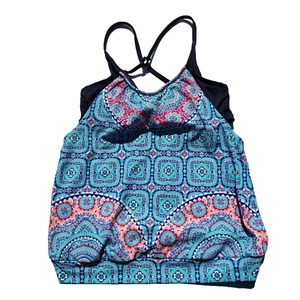 Athleta Tankini Bra Swim Top Size 34 B C Navy Blue Blousy Geometric - Picture 1 of 6