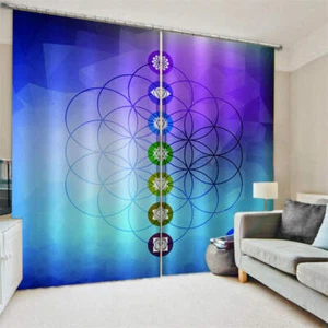 Transformation Buddhist Blue Beads Printing 3D Blockout Curtains Fabric Window - Bild 1 von 9